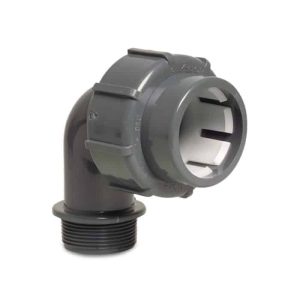 PVC böj, klämkoppling 50 mm x gänga 1.5″